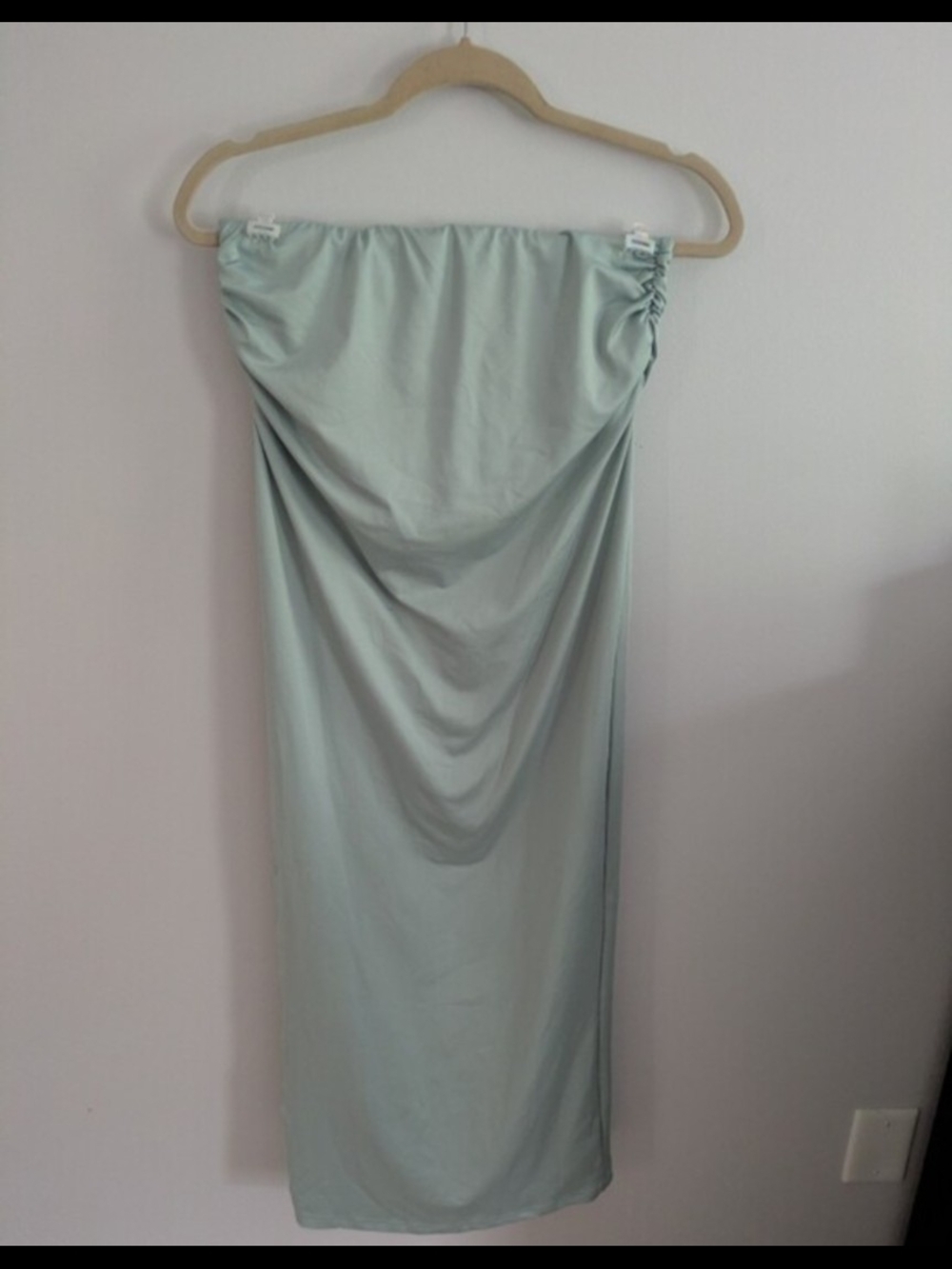 Sage Satin Skirt Sati Stretch Side Slit Size L